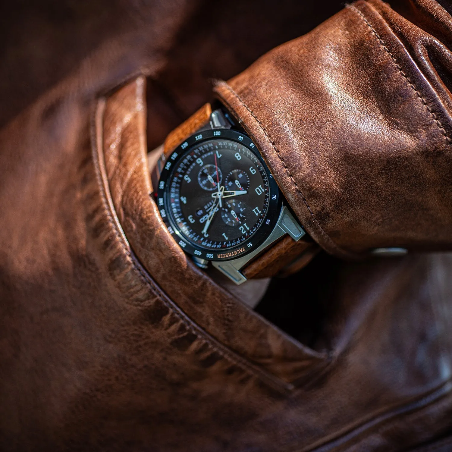 CR-01 - Chrono Men's Watch with Italian Leather Strap - Whiskey Brown - Image 13