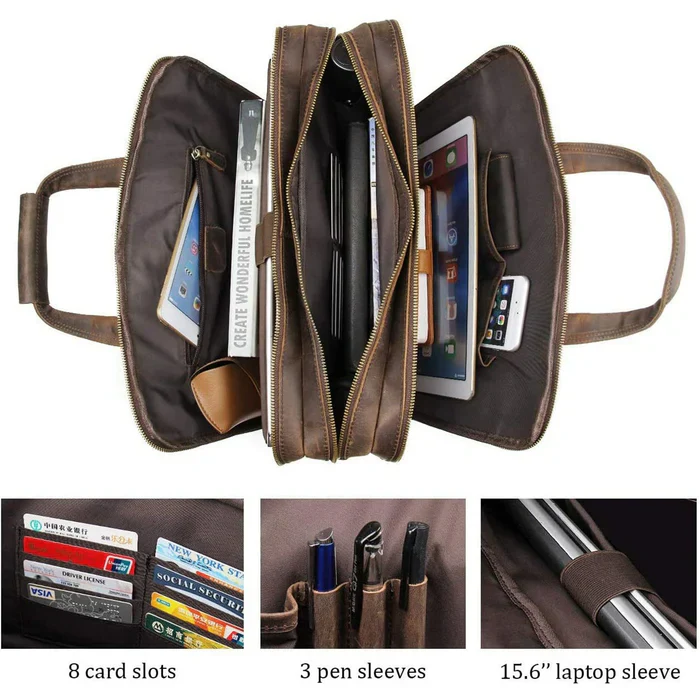 Crazy Horse Leather Briefcase - Image 3