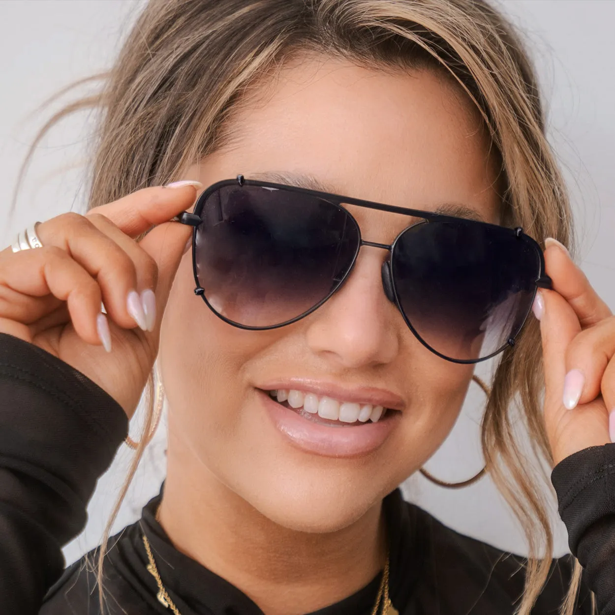 Cristina - Tangle Free - Faded Black Aviator Sunglasses - Image 2