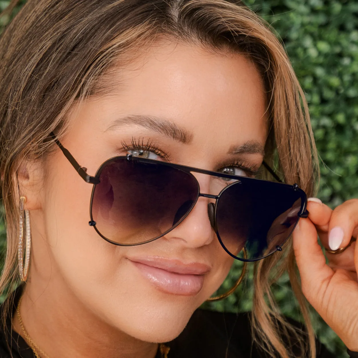 Cristina - Tangle Free - Faded Black Aviator Sunglasses - Image 4