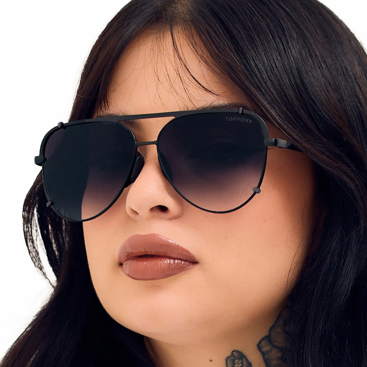 Cristina - Tangle Free - Faded Black Aviator Sunglasses - Image 6