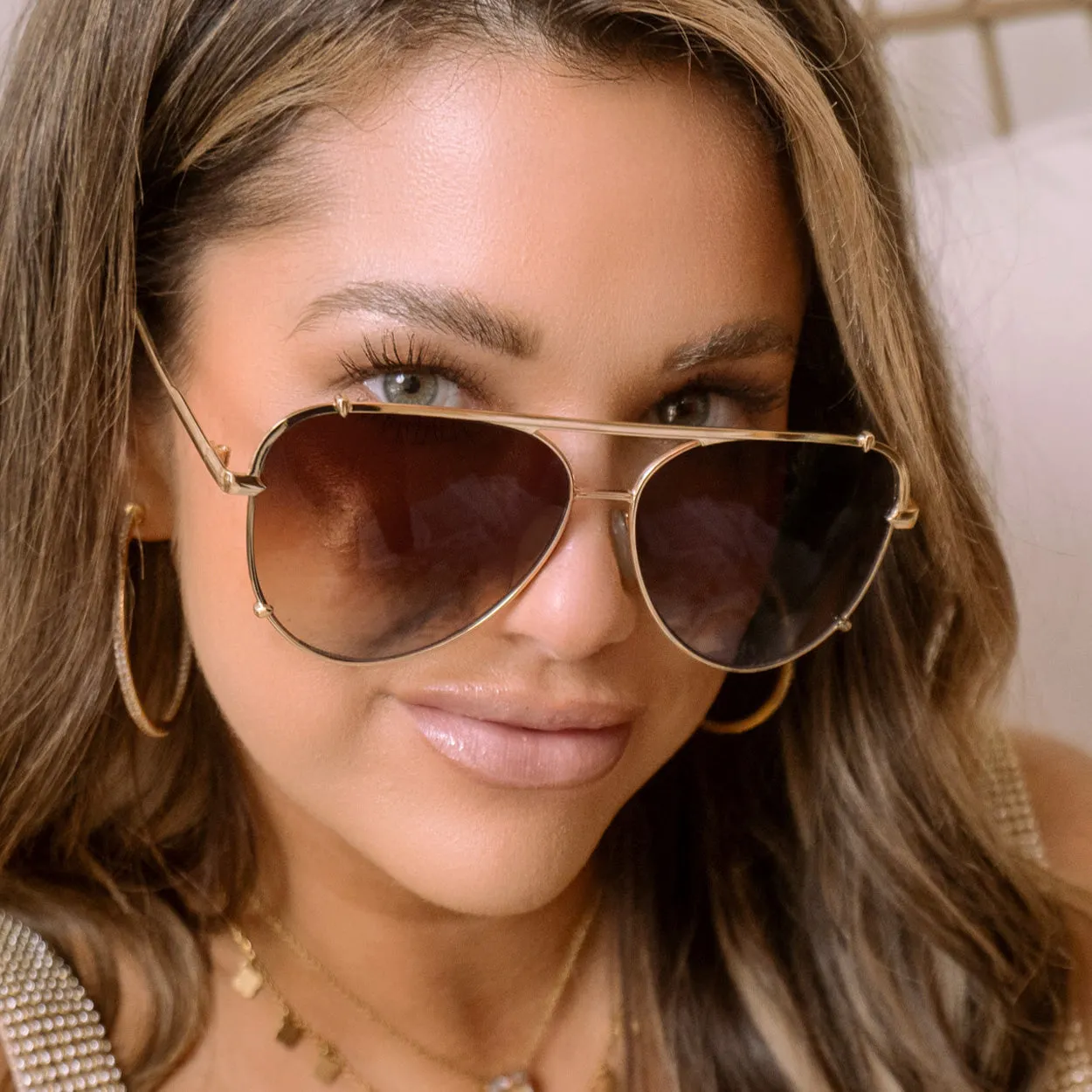 Cristina - Tangle Free - Faded Brown Aviator Sunglasses - Image 2