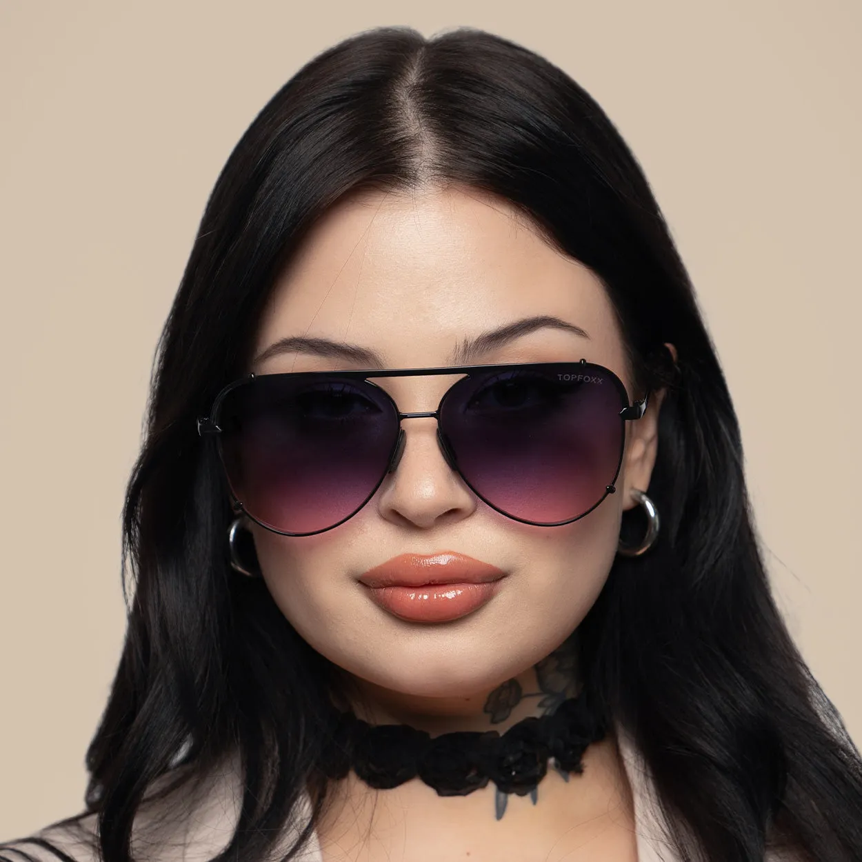 Cristina - Tangle Free - Faded Purple & Pink Aviator Sunglasses - Image 4