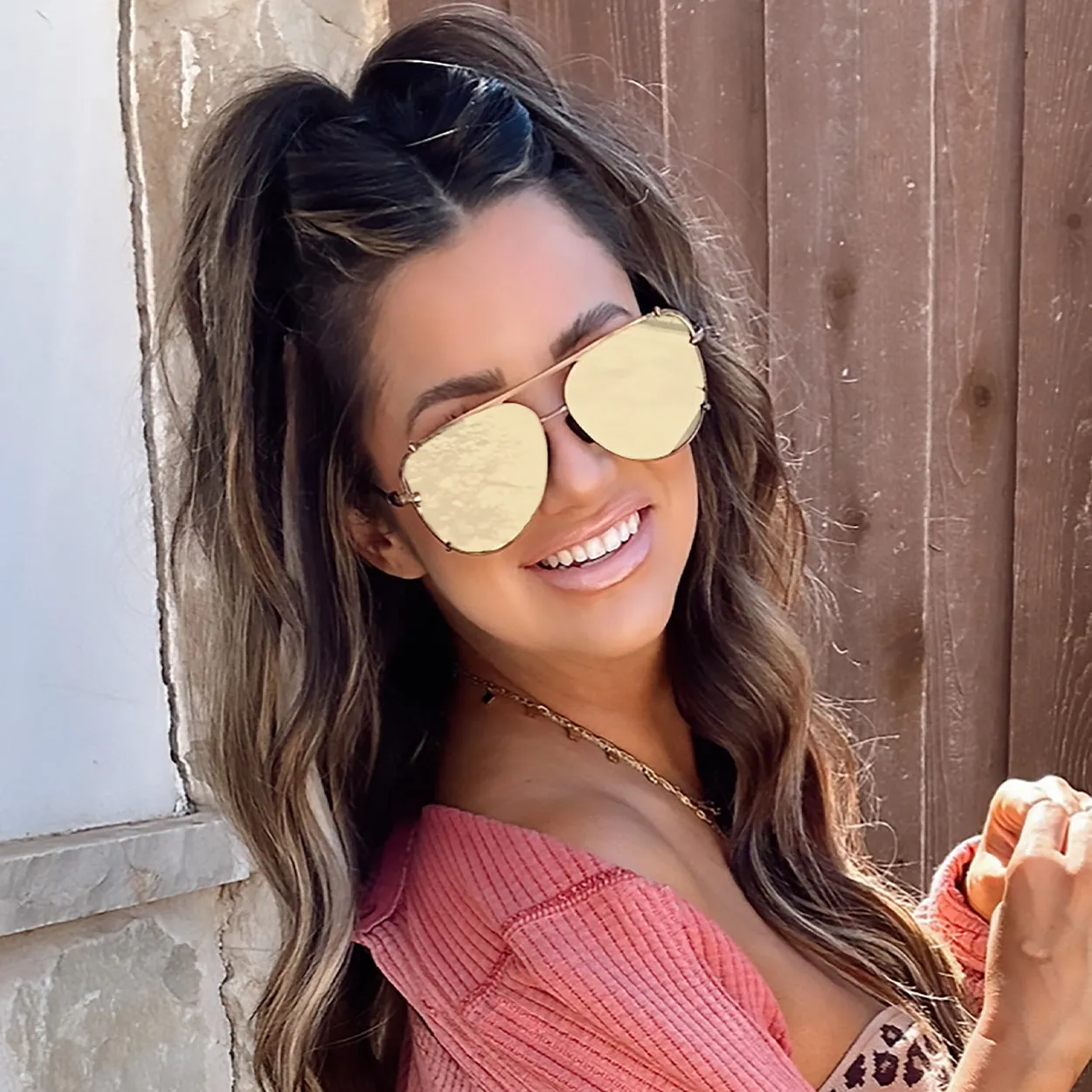 Cristina - Tangle Free - Mirrored Brown Aviator Sunglasses - Image 2