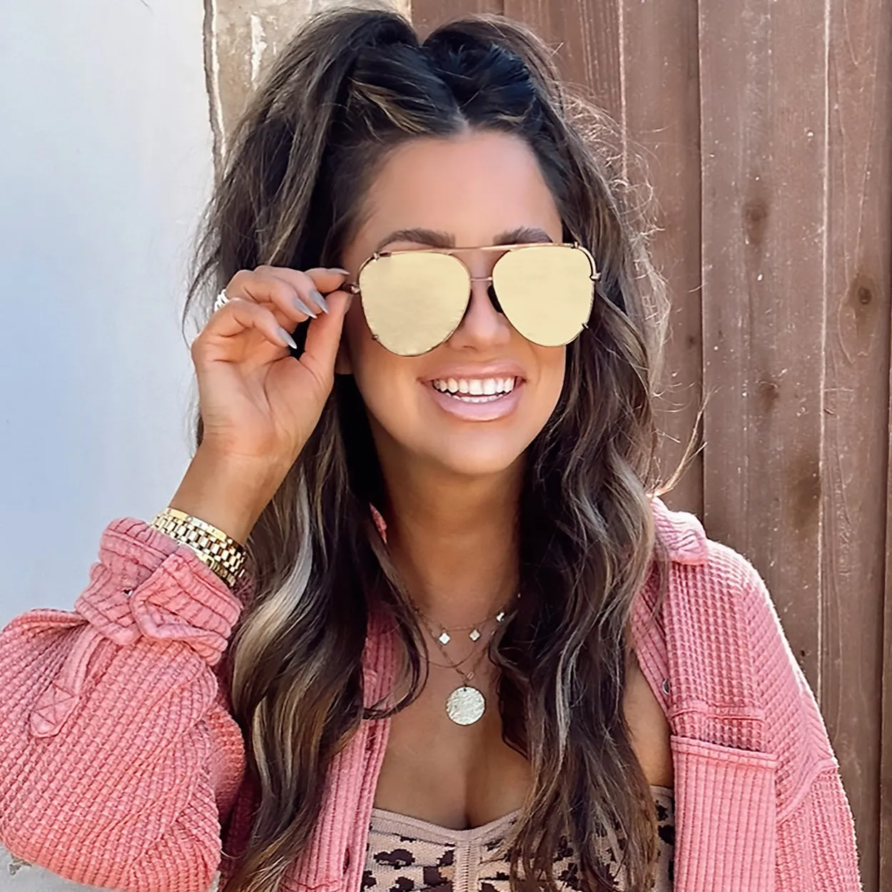Cristina - Tangle Free - Mirrored Brown Aviator Sunglasses - Image 4