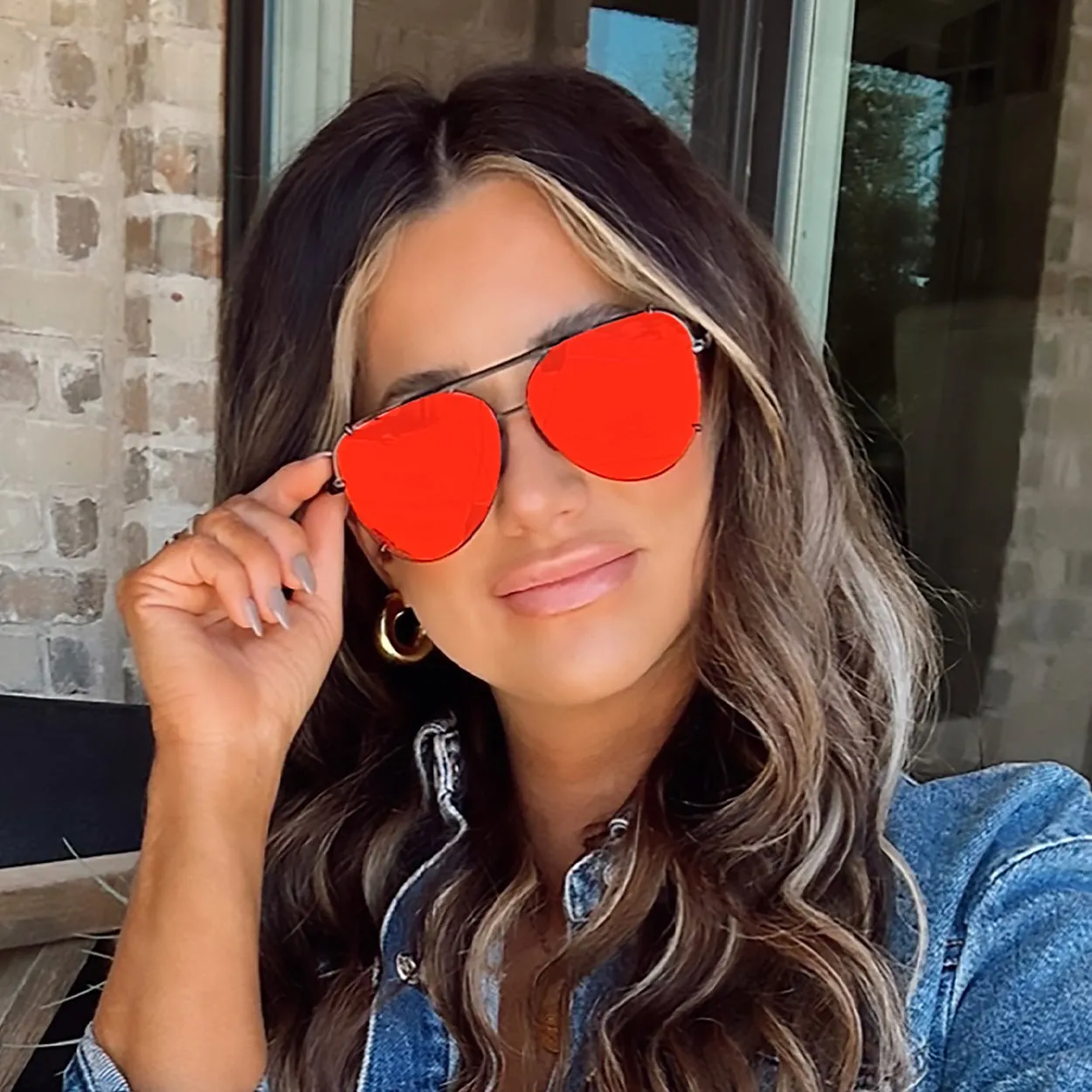 Cristina - Tangle Free - Mirrored Red Aviator Sunglasses - Image 2