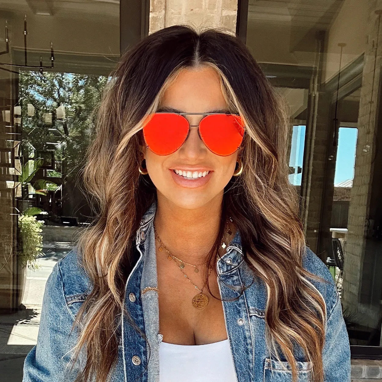 Cristina - Tangle Free - Mirrored Red Aviator Sunglasses - Image 4