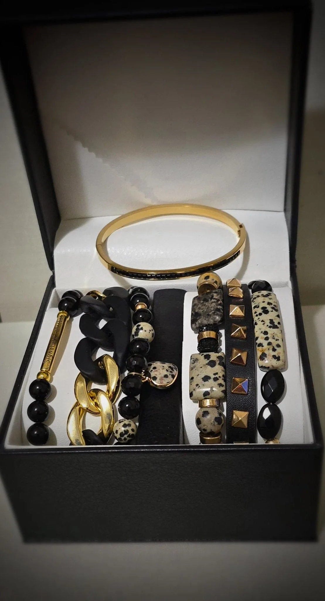 Dalmatian Jasper and Onyx Stacked Bracelet Set - Image 2