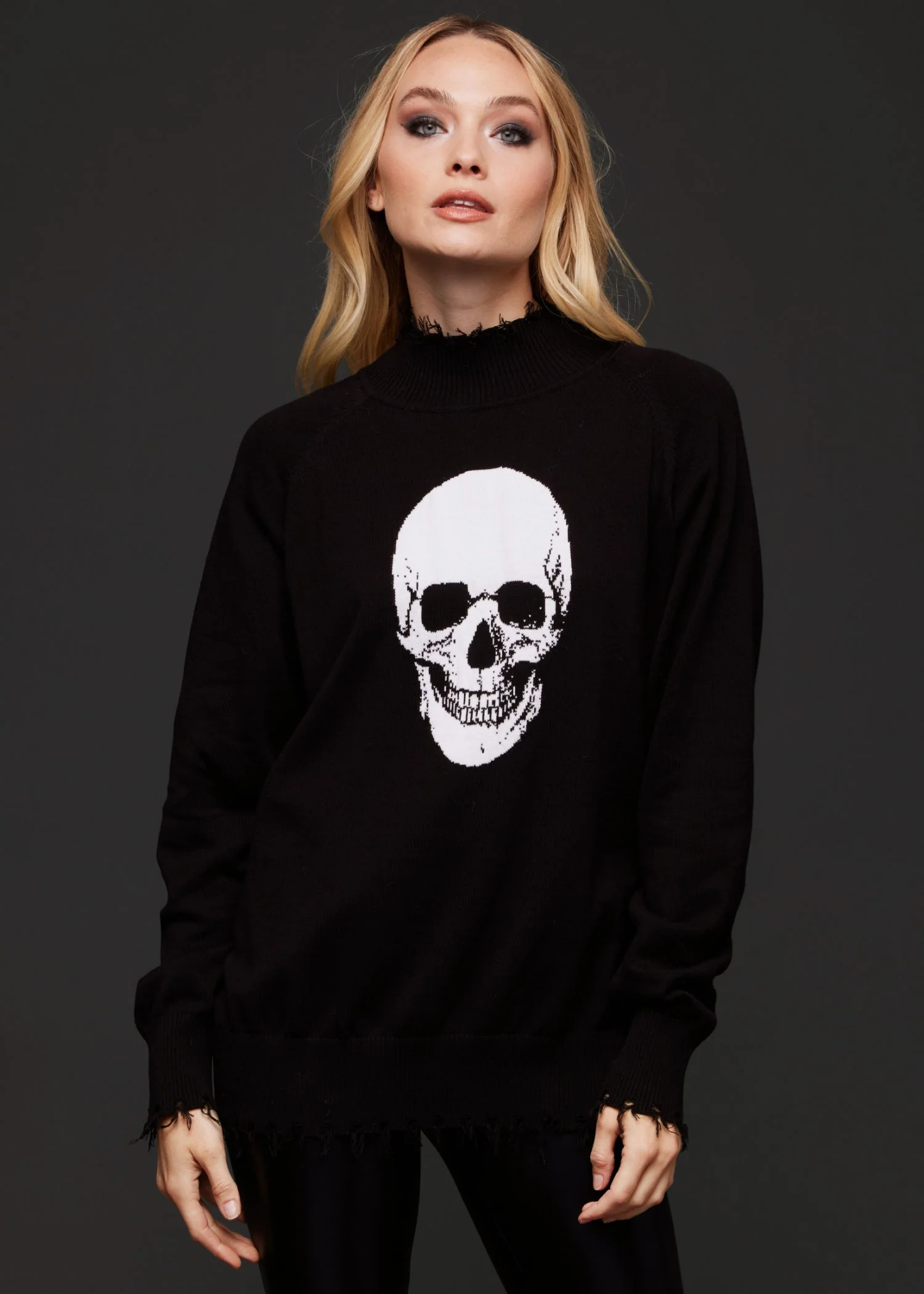 Distressed Skull Knit Sweater - Image 2