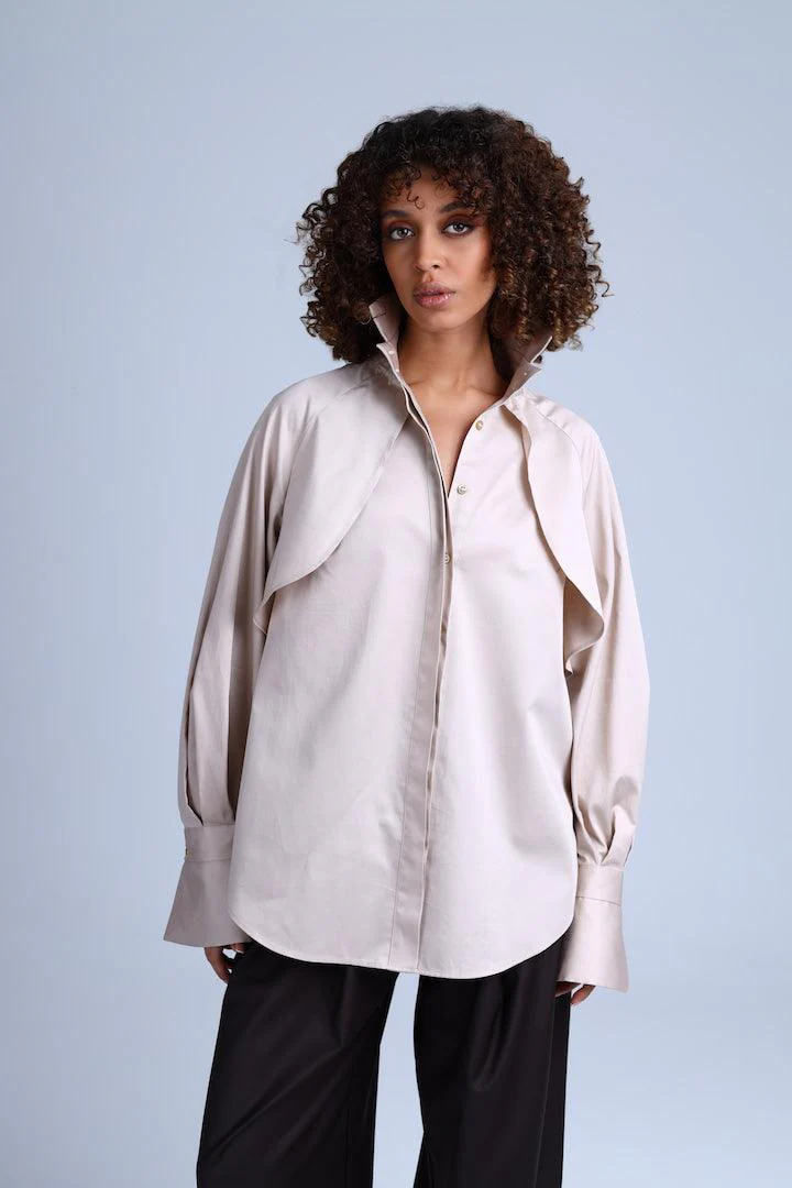 Diva Business Style Beige Organic Cotton Shirt - Image 2