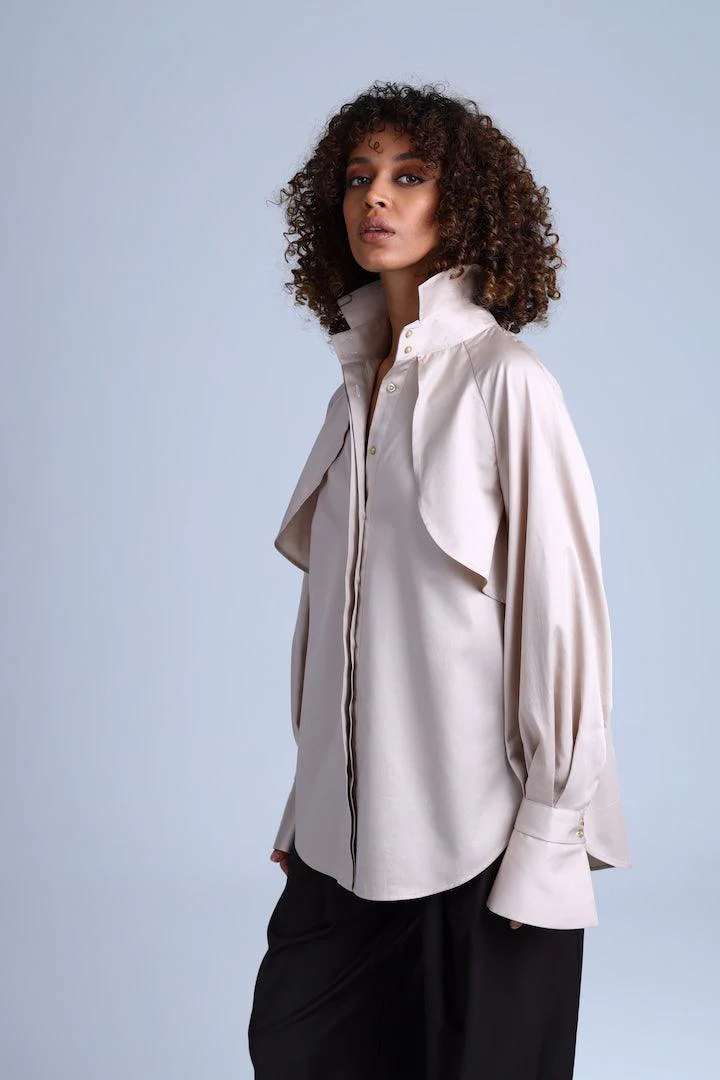 Diva Business Style Beige Organic Cotton Shirt - Image 3