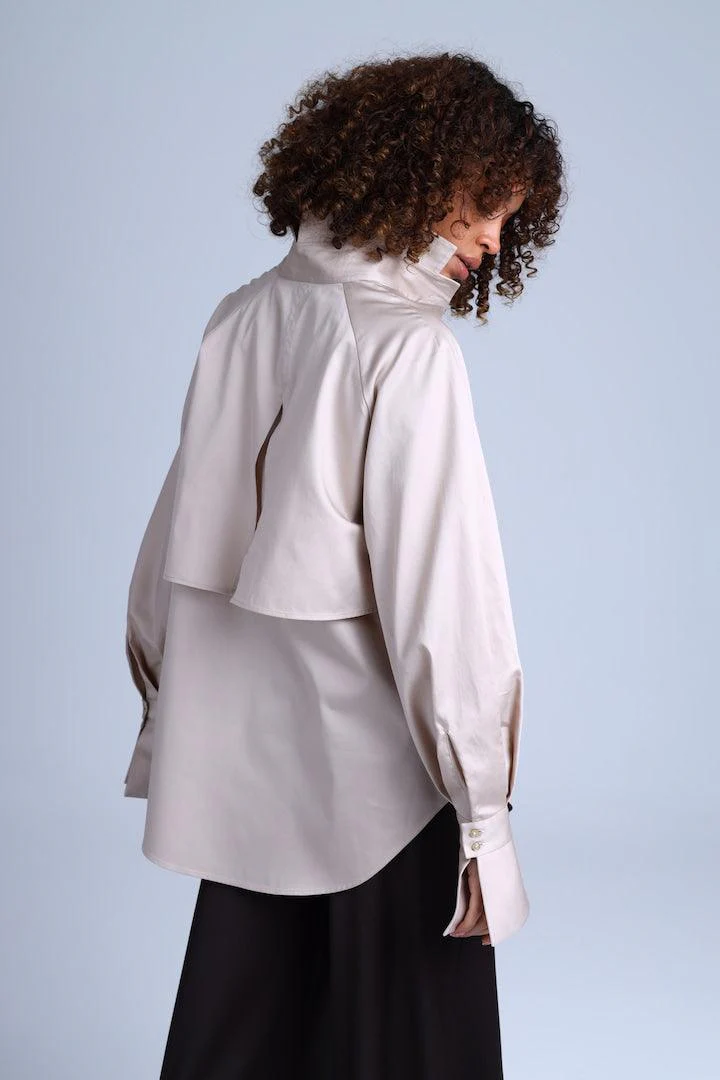 Diva Business Style Beige Organic Cotton Shirt - Image 5