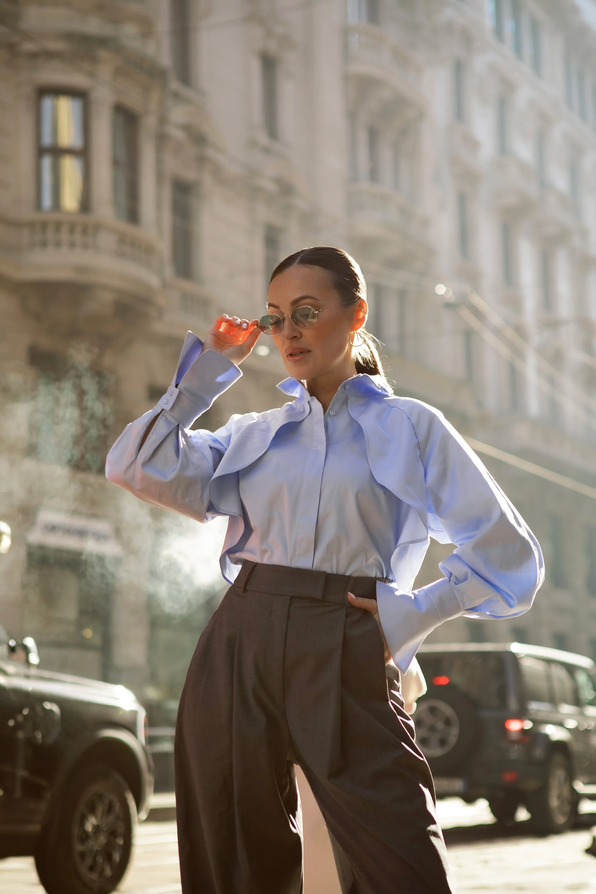 Diva Business Style Blue Organic Cotton Shirt - Image 10