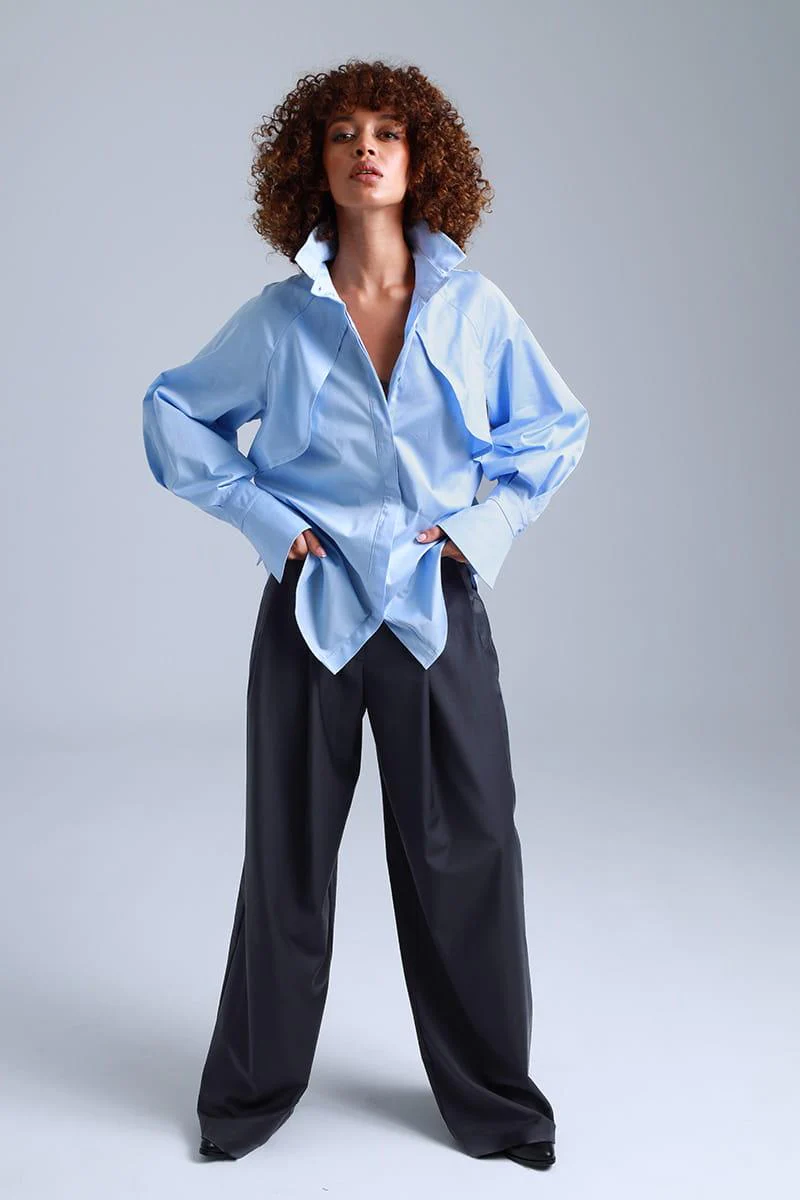 Diva Business Style Blue Organic Cotton Shirt - Image 4