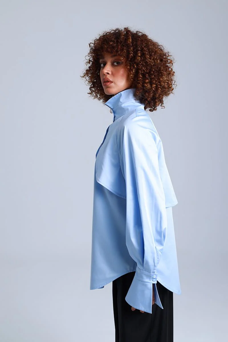 Diva Business Style Blue Organic Cotton Shirt - Image 5