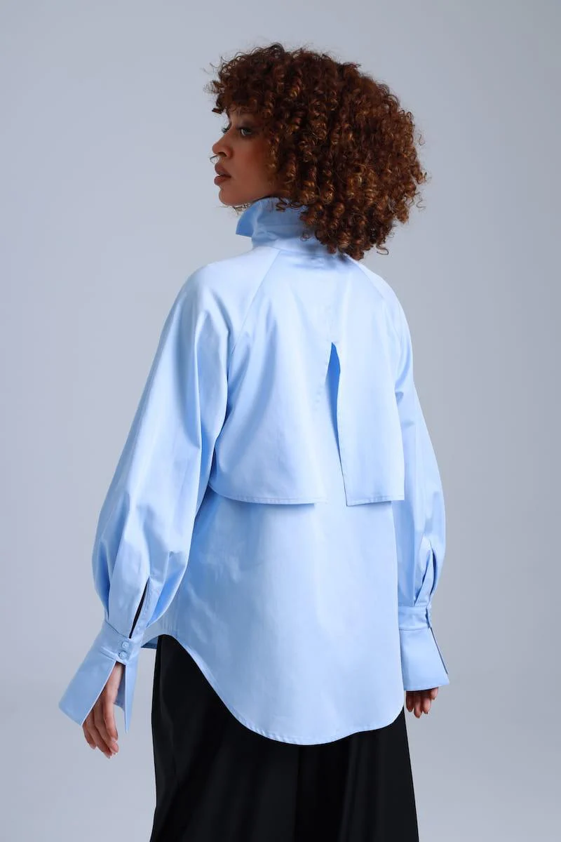 Diva Business Style Blue Organic Cotton Shirt - Image 7