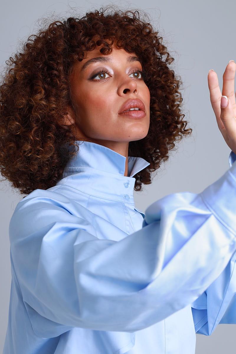 Diva Business Style Blue Organic Cotton Shirt - Image 9