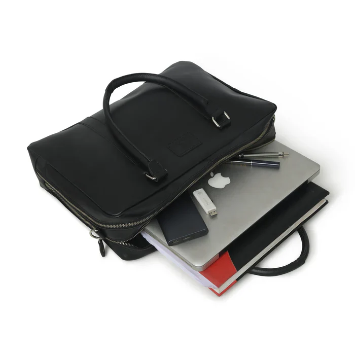 Dixon Black Buffalo Leather Laptop Briefcase - Image 5