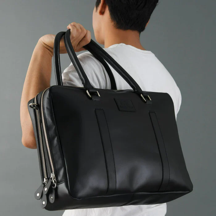 Dixon Black Buffalo Leather Laptop Briefcase - Image 8