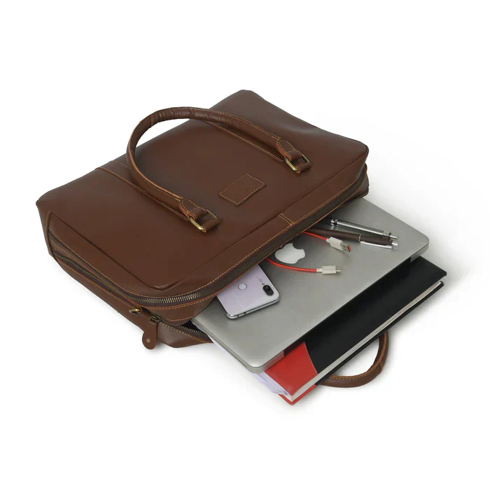 Dixon Brown Buffalo Leather Laptop Office Briefcase - Image 4