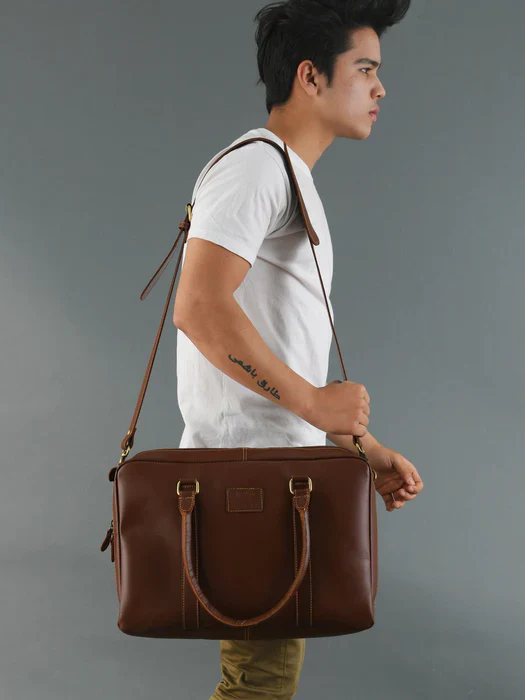 Dixon Brown Buffalo Leather Laptop Office Briefcase - Image 6