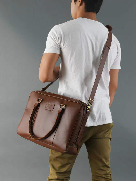 Dixon Brown Buffalo Leather Laptop Office Briefcase - Image 7