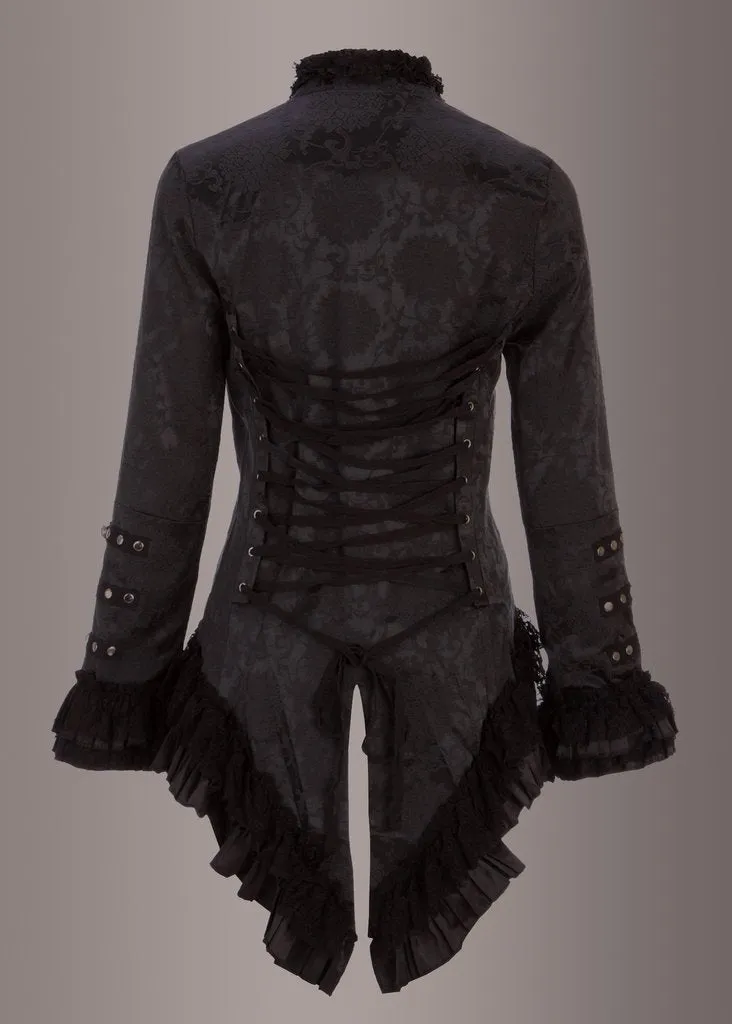 Elegant Black Victorian Jacket with Lace Embellishments - Image 4