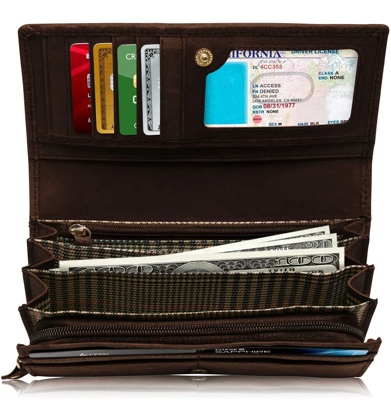 Embossed Floral Accordion Leather Wallet - Image 5