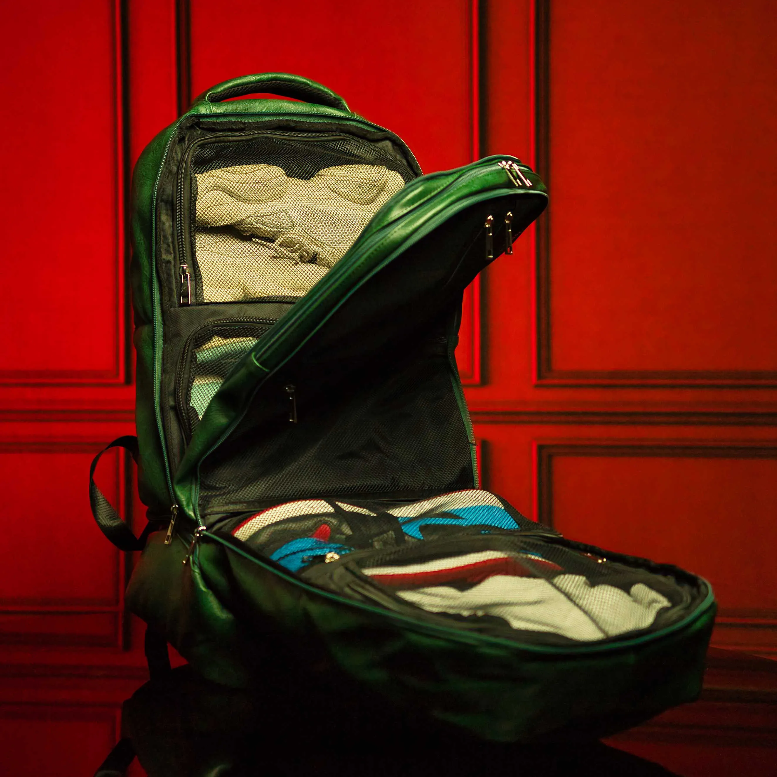 Emerald Green Leather Luxury Carry-On Backpack (Patented Signature Design Bag) - Image 2