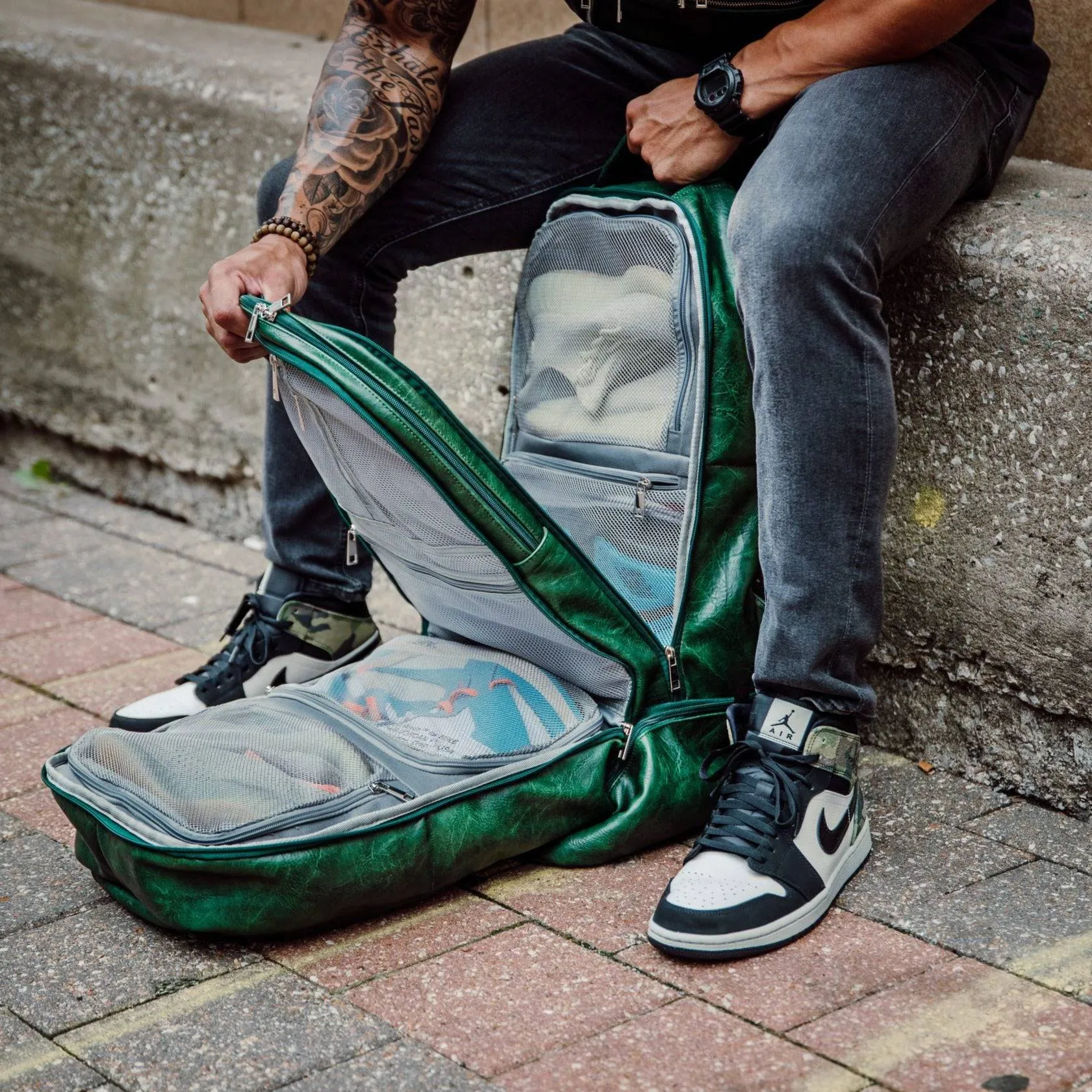 Emerald Green Leather Luxury Carry-On Backpack (Patented Signature Design Bag) - Image 4
