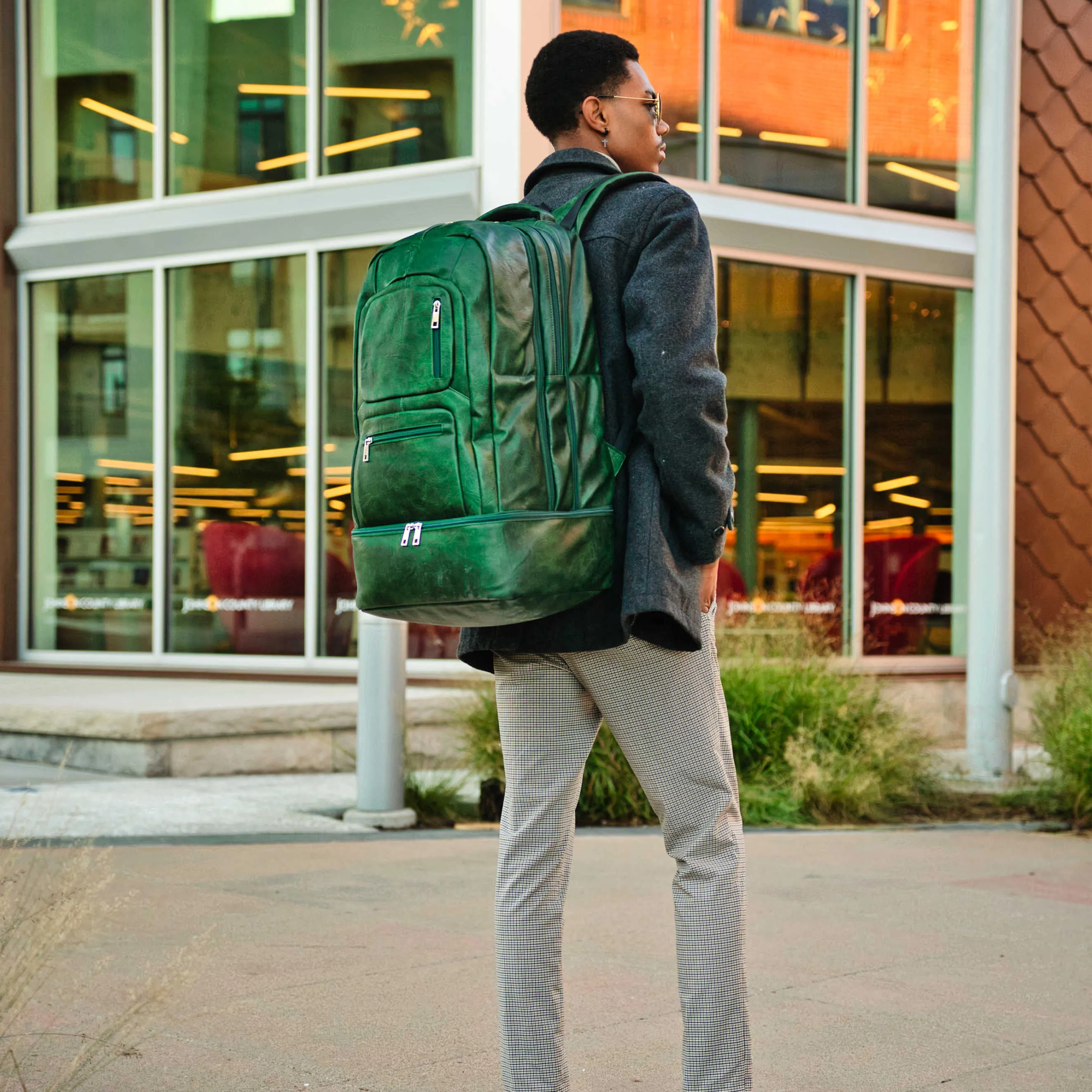Emerald Green Leather Luxury Carry-On Backpack (Patented Signature Design Bag) - Image 7