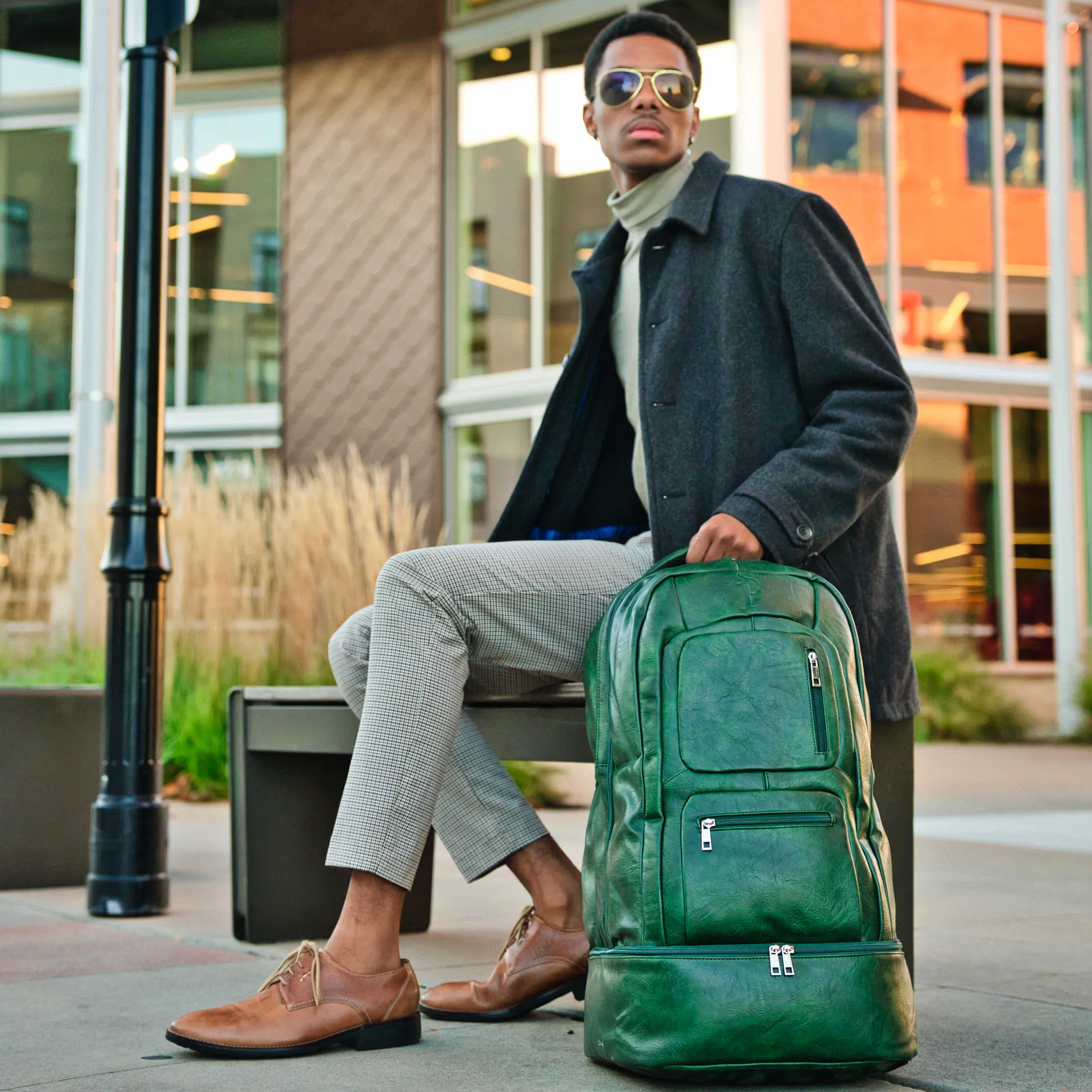 Emerald Green Leather Luxury Carry-On Backpack (Patented Signature Design Bag) - Image 8