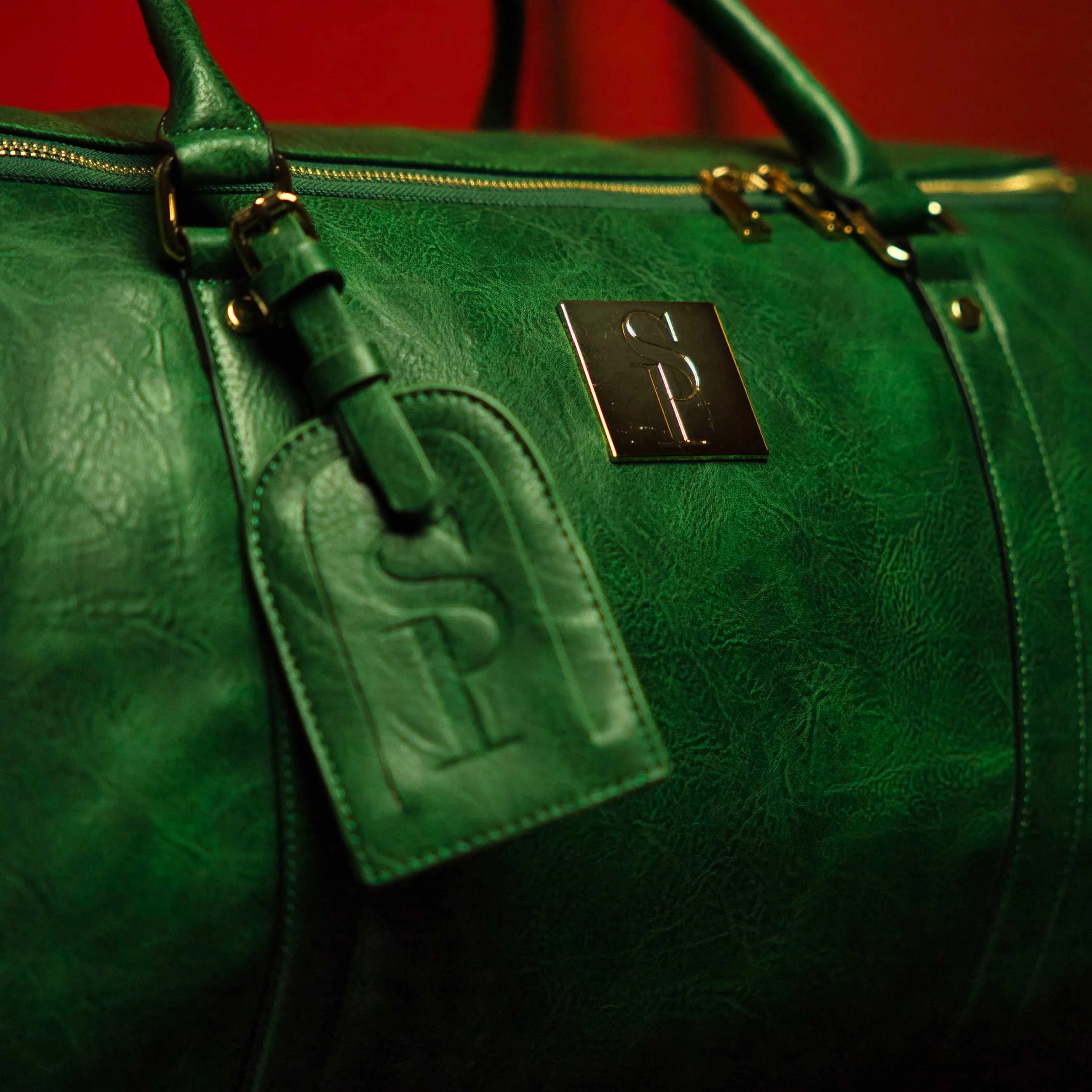 Emerald Green Leather Weekender Duffel Bag - Image 4