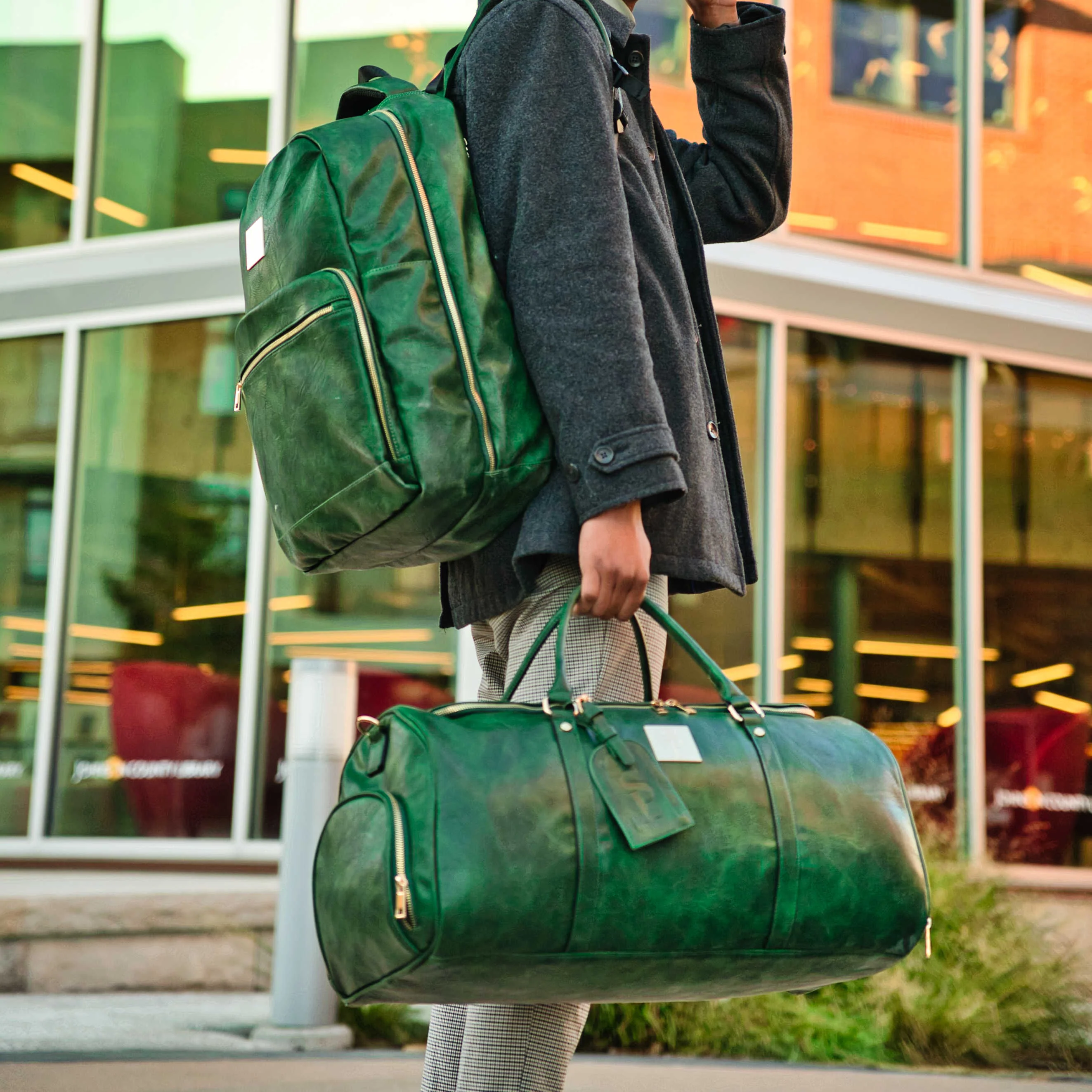 Emerald Green Leather Weekender Duffel Bag - Image 6