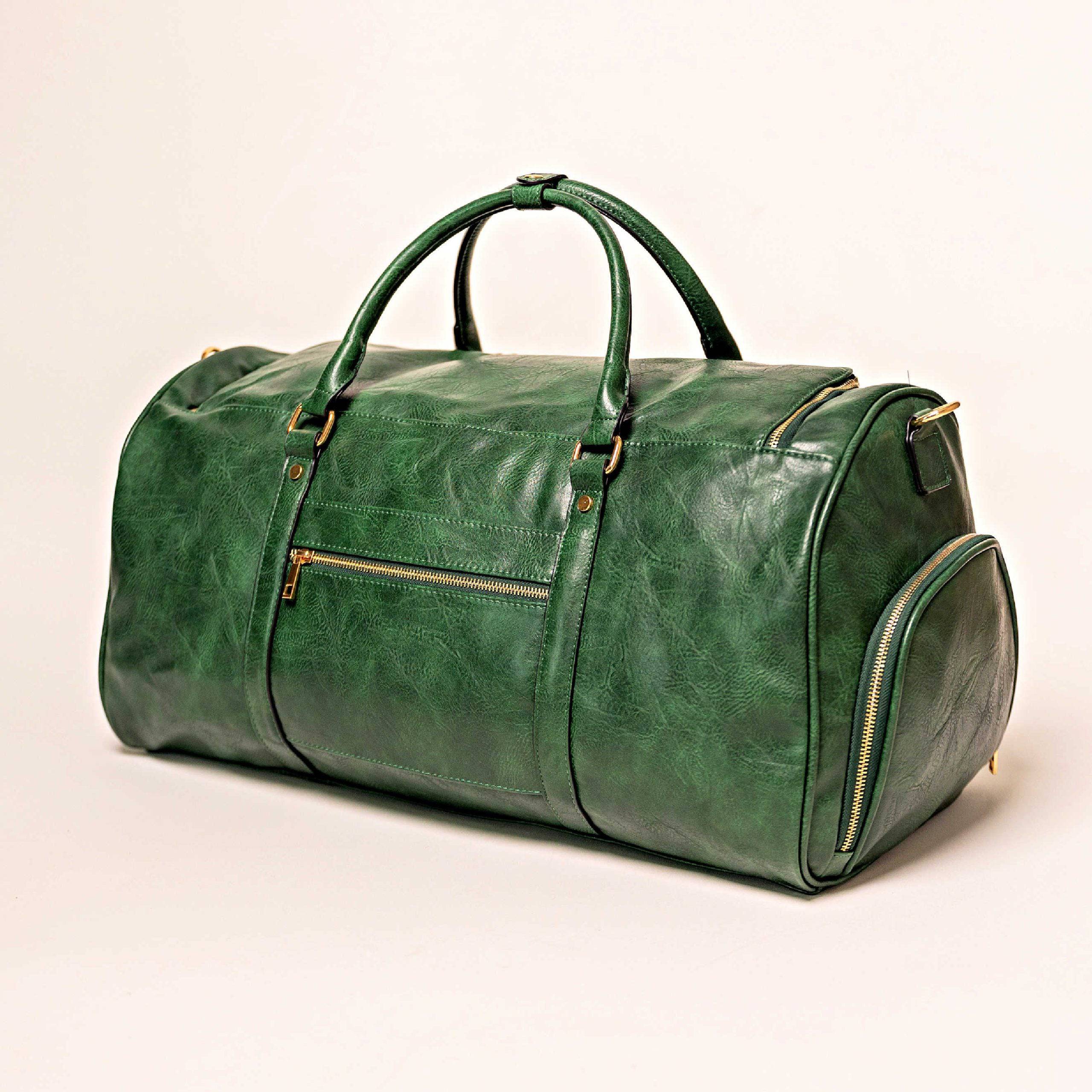 Emerald Green Leather Weekender Duffel Bag - Image 8