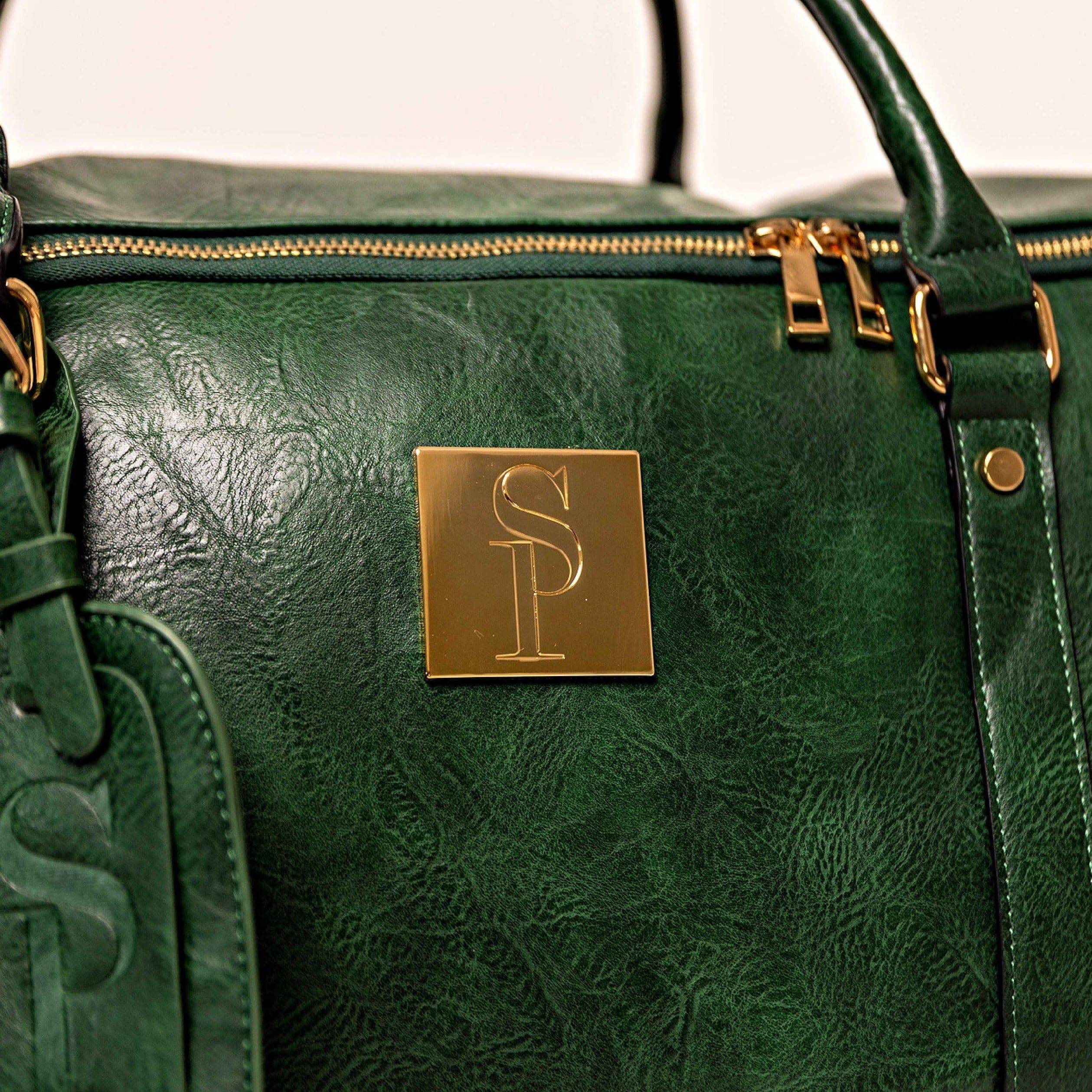 Emerald Green Leather Weekender Duffel Bag - Image 9