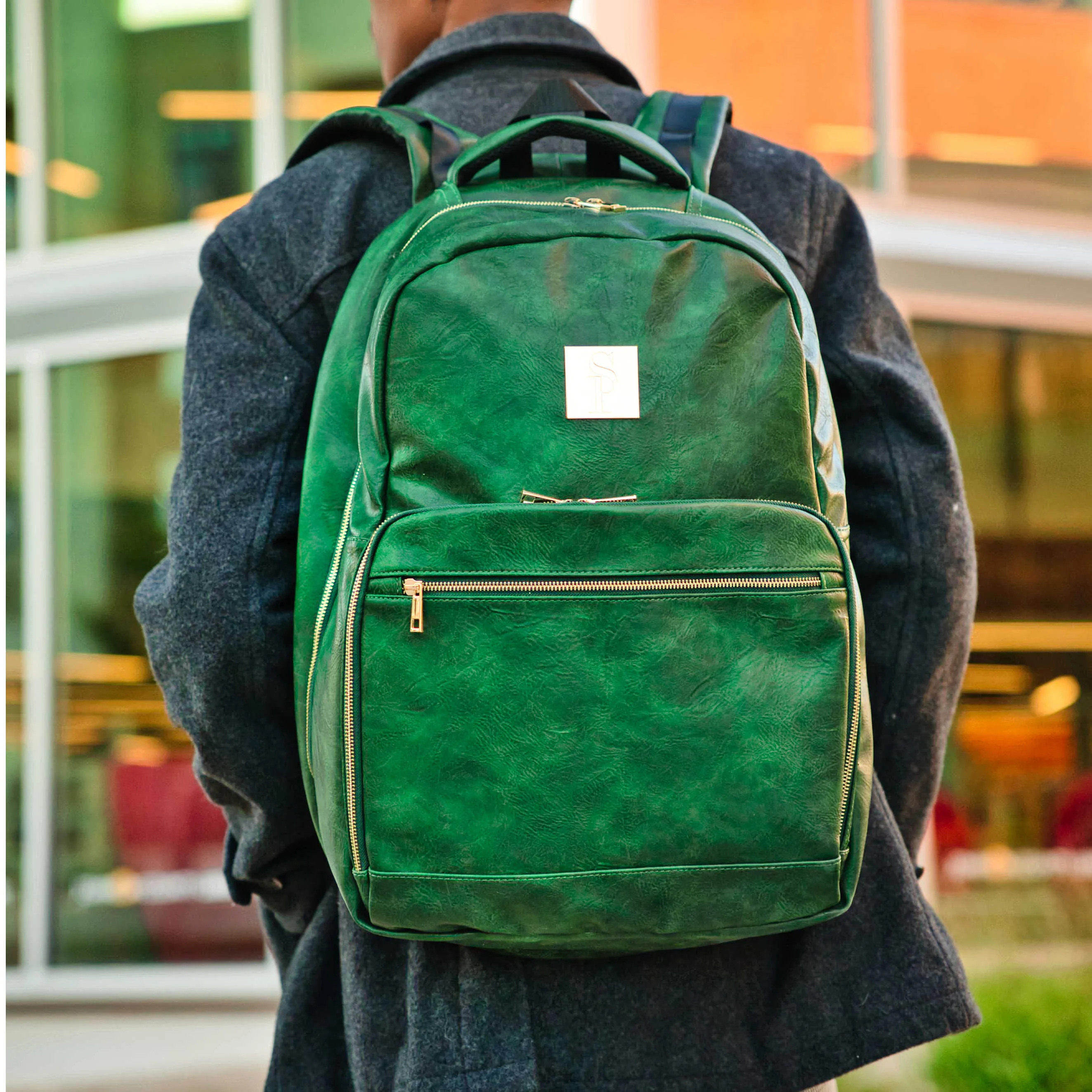 Emerald Green Tumbled Leather 2 Bag Set (Commuter Backpack and Duffle) - Image 5