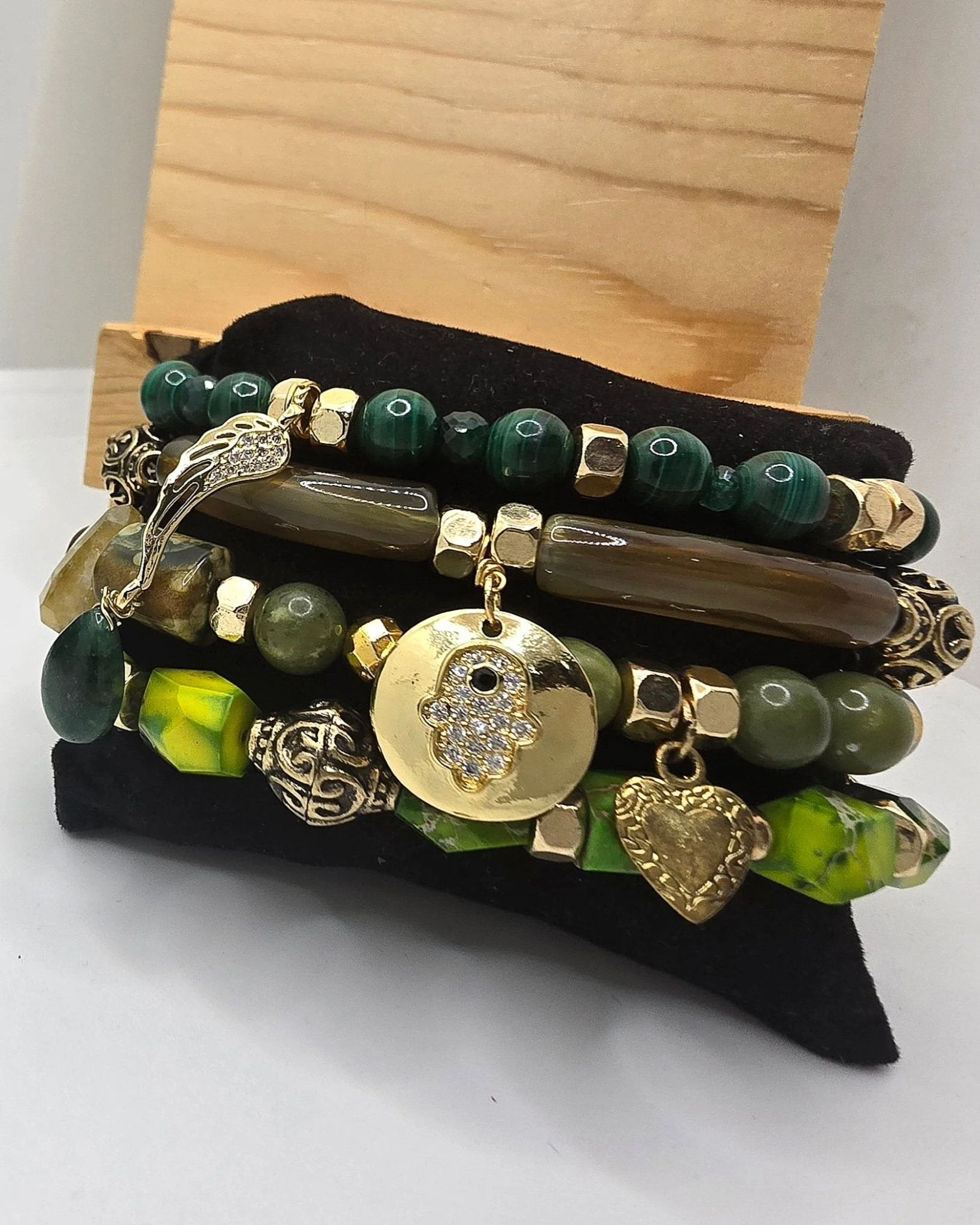 Emperial Green Bracelet Set | Malachite, Jade, Jasper, and Emeralds - Image 2