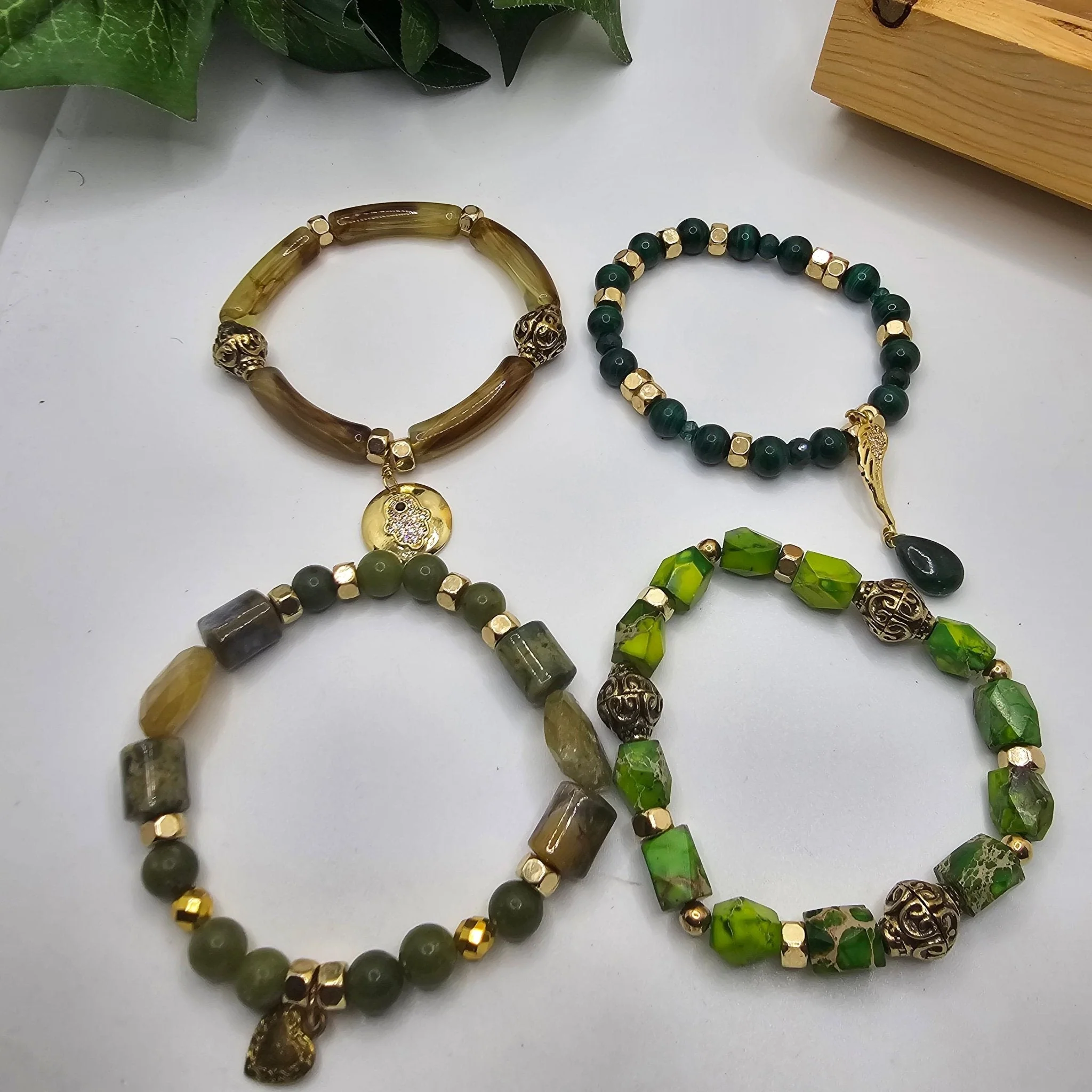 Emperial Green Bracelet Set | Malachite, Jade, Jasper, and Emeralds - Image 4