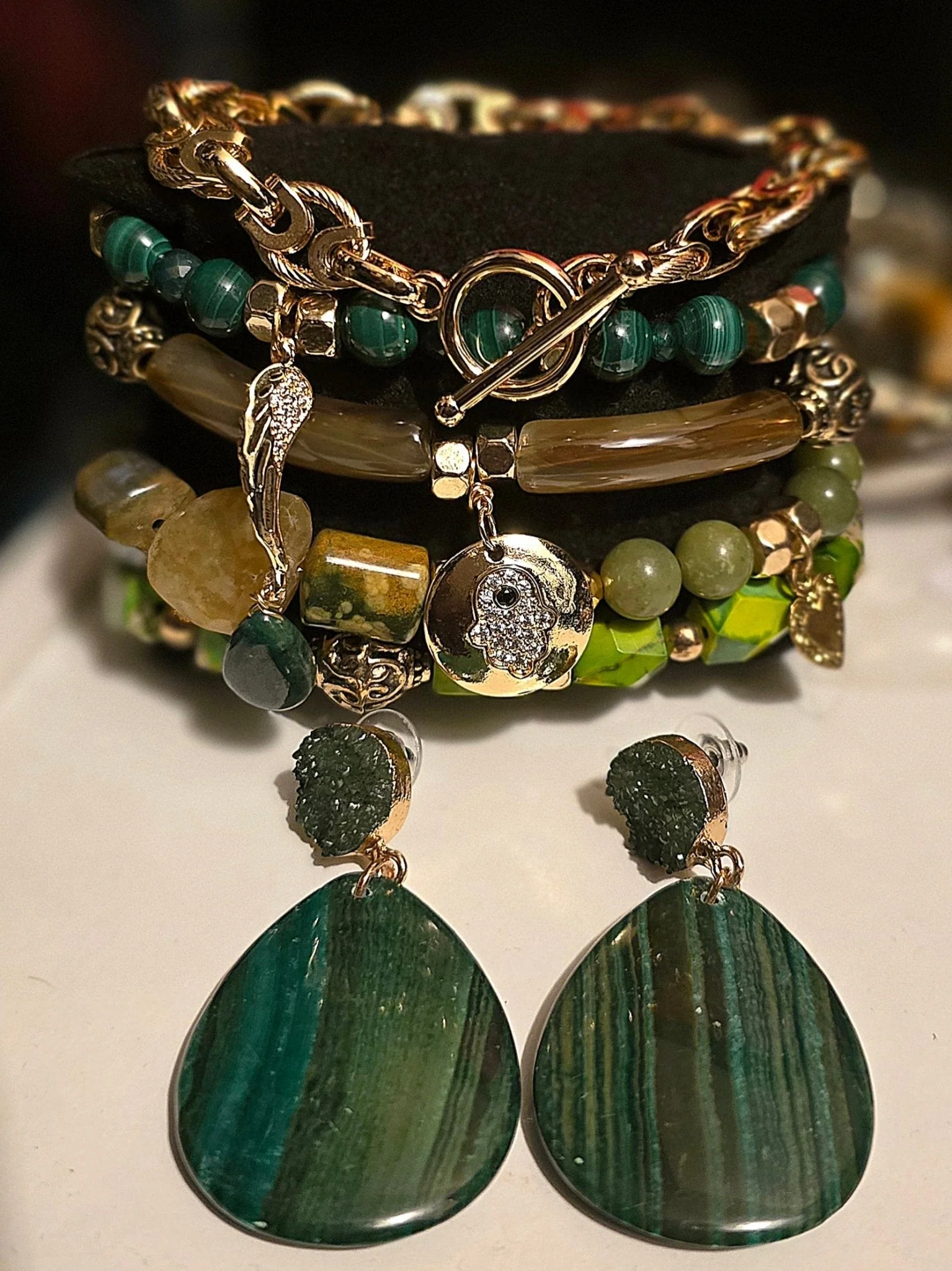 Emperial Green Bracelet Set | Malachite, Jade, Jasper, and Emeralds - Image 5