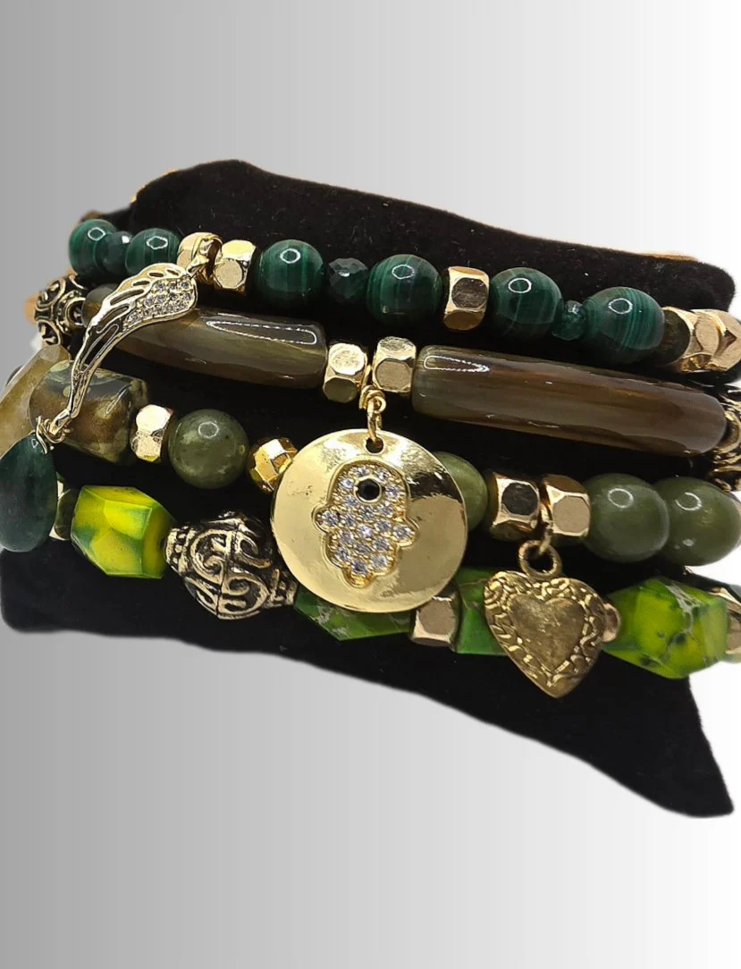 Emperial Green Bracelet Set | Malachite, Jade, Jasper, and Emeralds - Image 6
