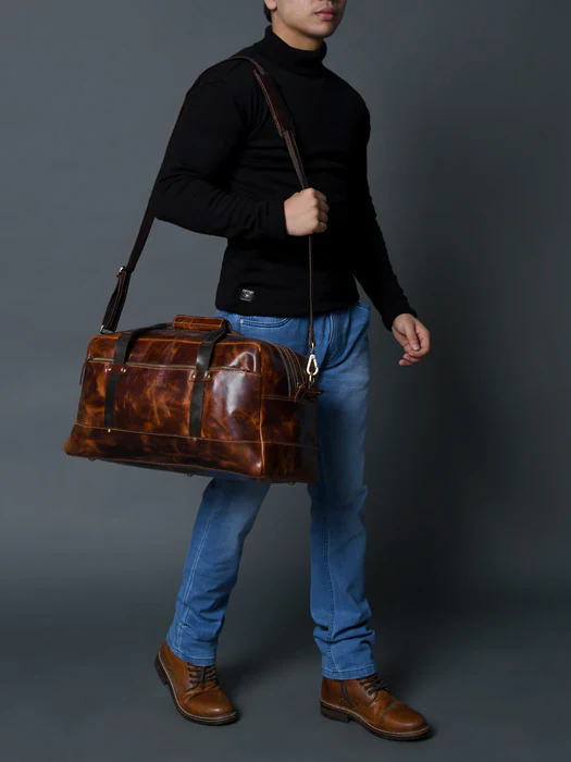 Espresso Elegance Carry on Duffel - Saddle Tan - Image 2