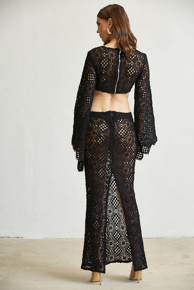 Eupheria Crochet Knit Trumpet Sleeves Dress - Image 12