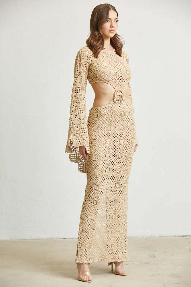 Eupheria Crochet Knit Trumpet Sleeves Dress - Image 2