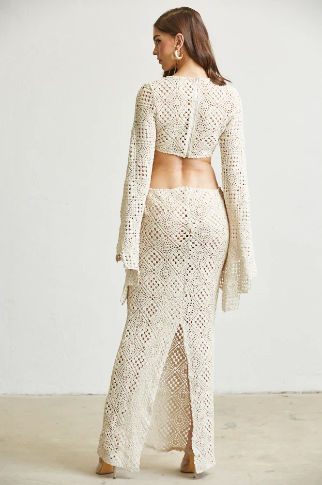 Eupheria Crochet Knit Trumpet Sleeves Dress - Image 8