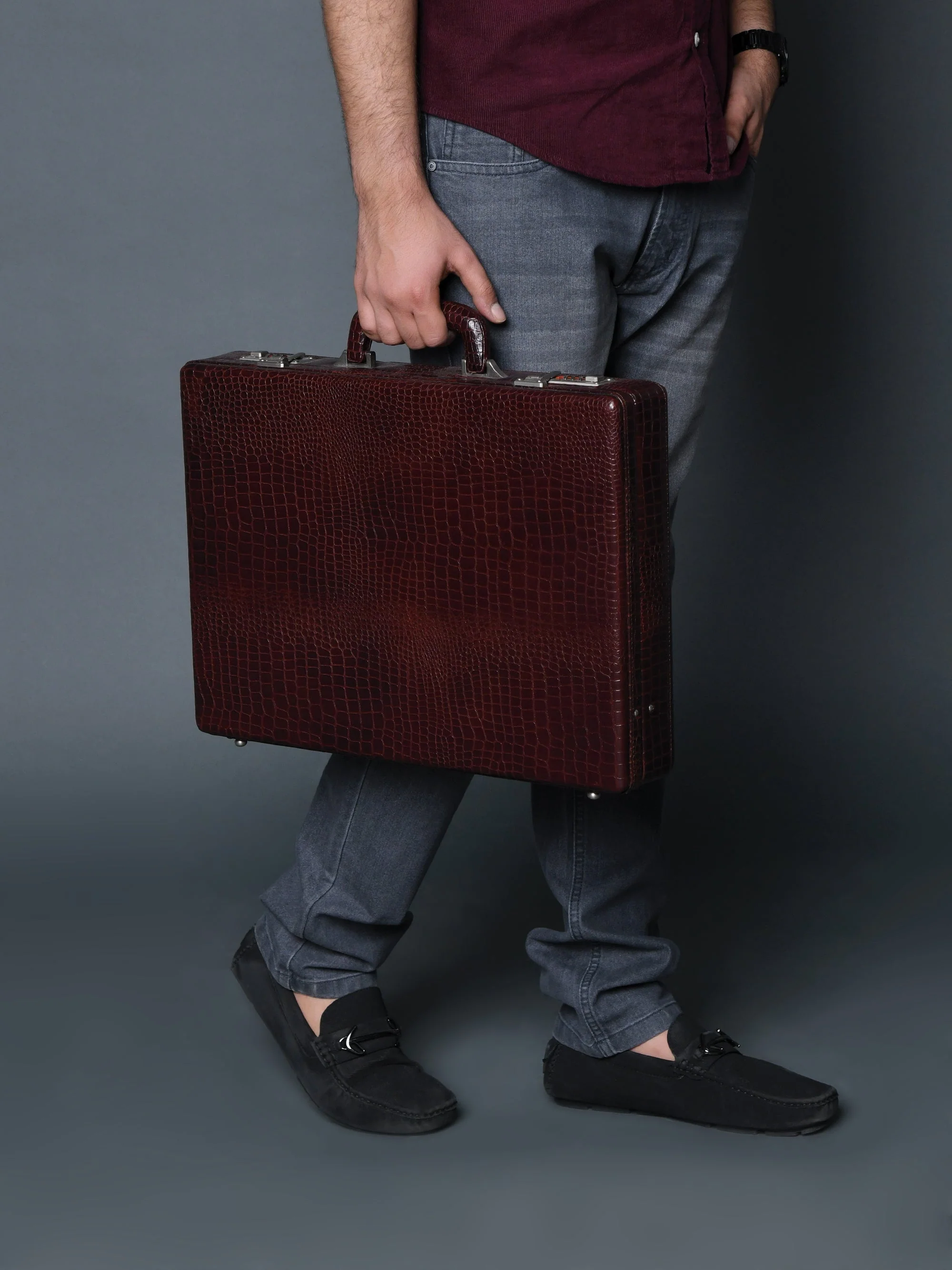 Executive Croco Leather Briefcase/Suitcase- Brown - Image 2