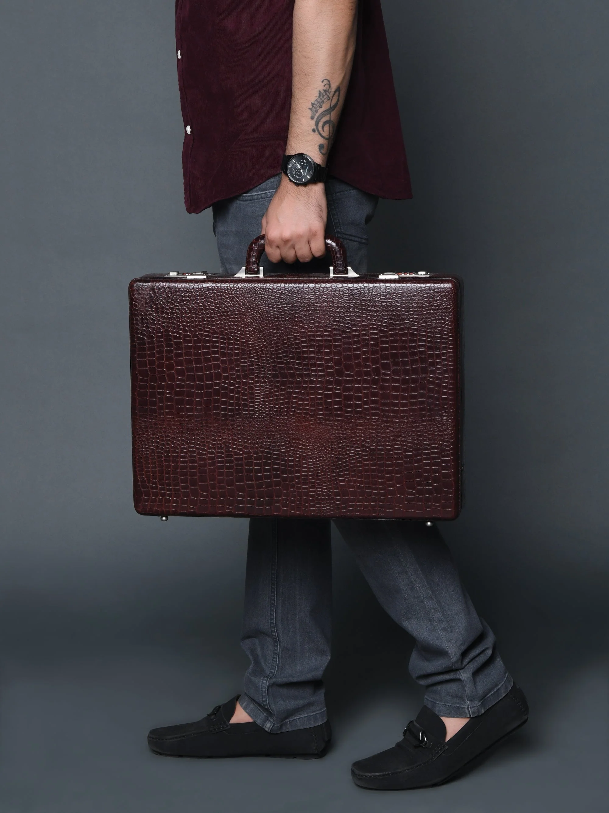 Executive Croco Leather Briefcase/Suitcase- Brown - Image 3