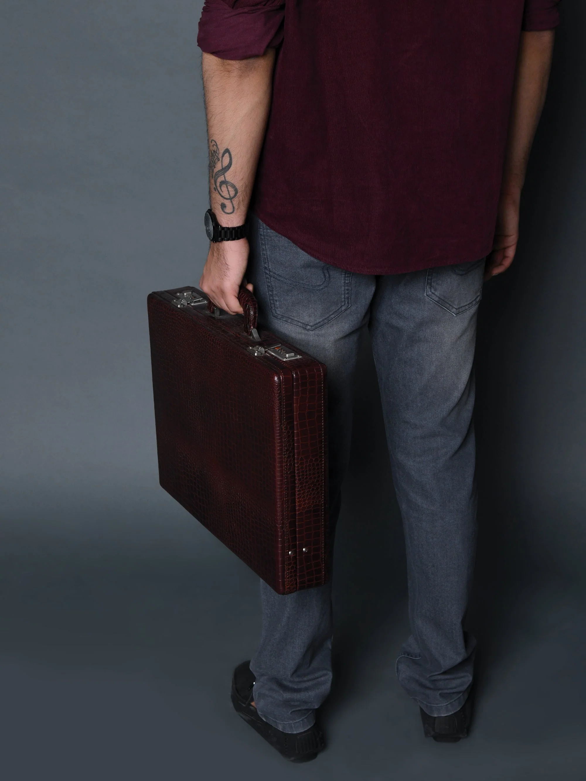 Executive Croco Leather Briefcase/Suitcase- Brown - Image 4