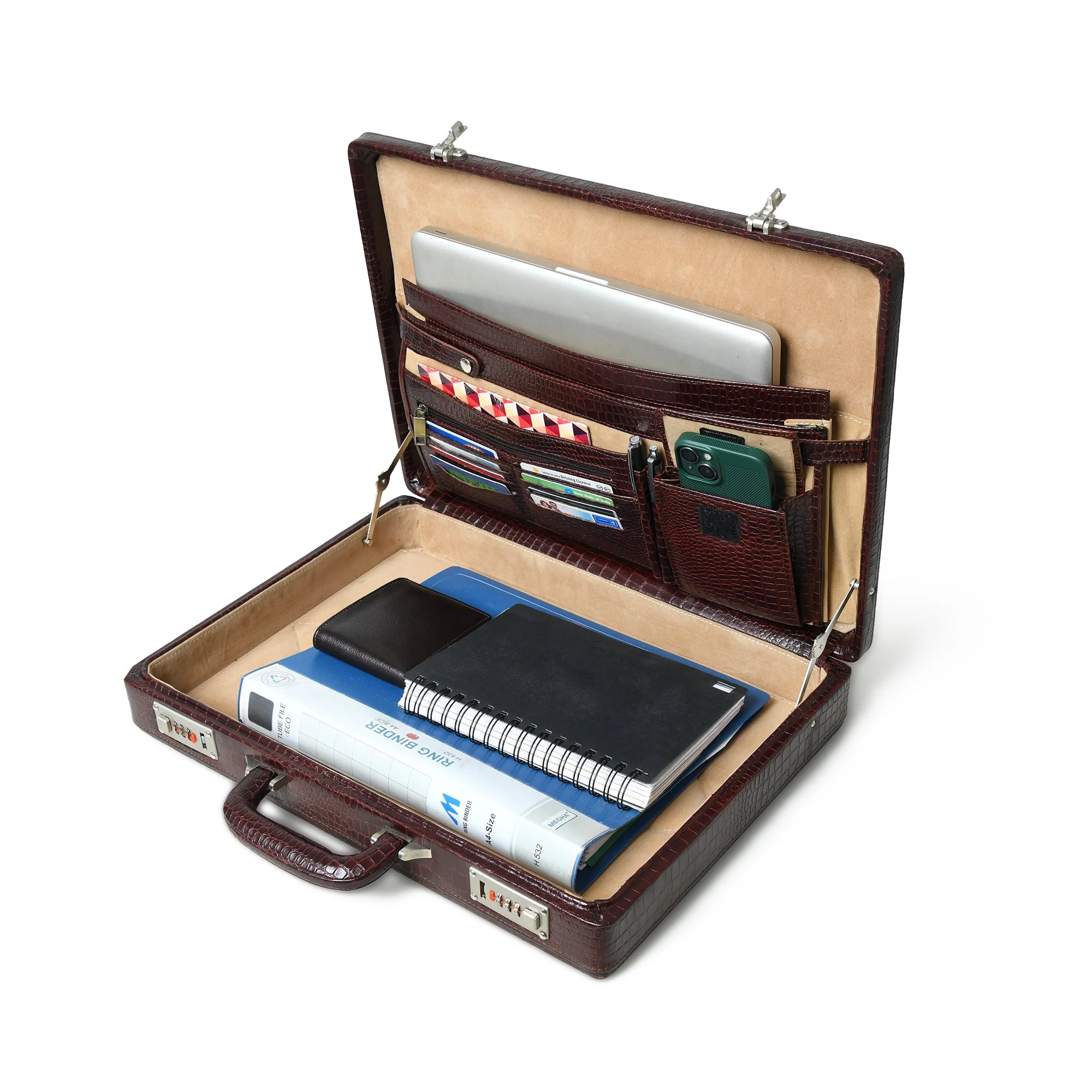 Executive Croco Leather Briefcase/Suitcase- Brown - Image 7