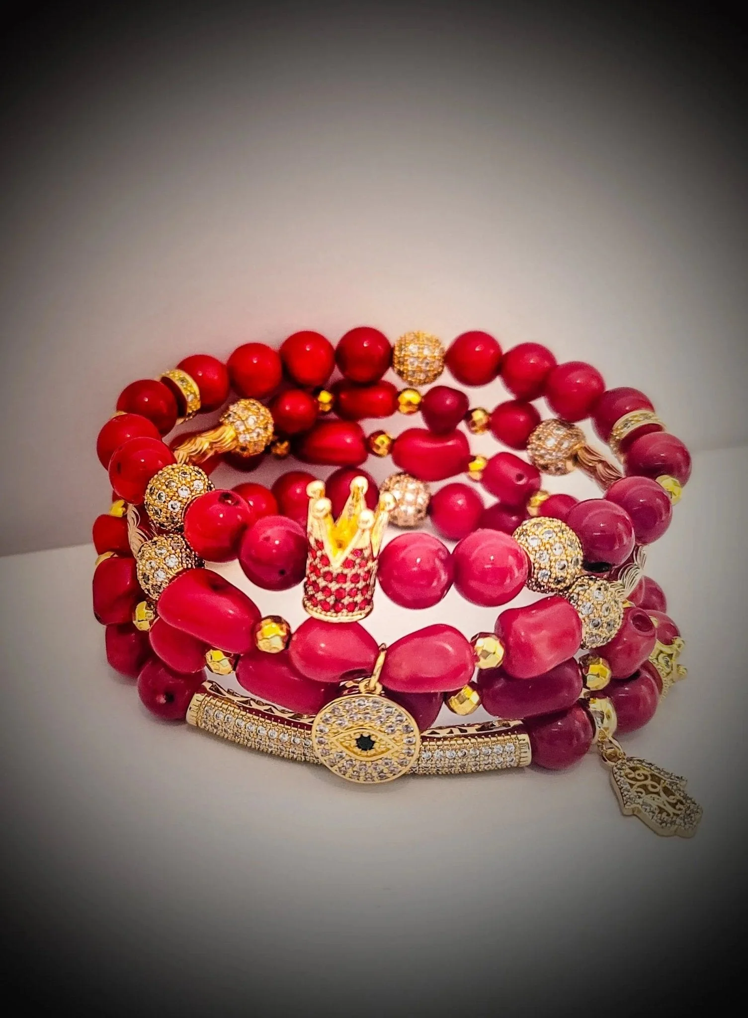 Eye Focused Red "Coral" Crown Bracelet Set - Image 2